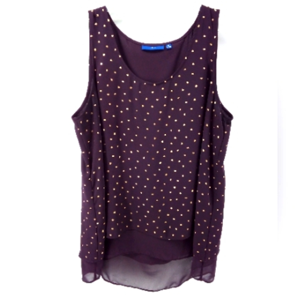 Apt. 9 Purple Gold Leaf Sleeveless Top M 100% Polyester Vegan